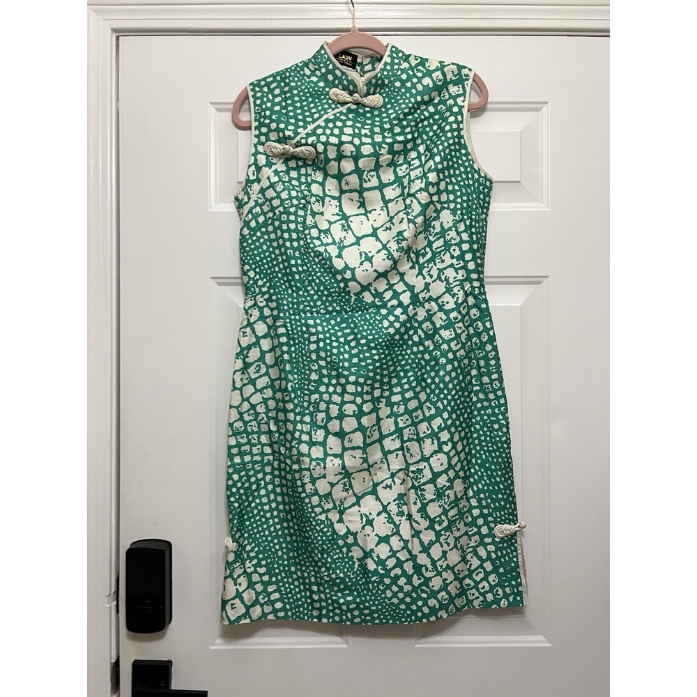 Vintage Oriental Fair Lady Thailand Boho Green‎ Dress Small Career Office Wear